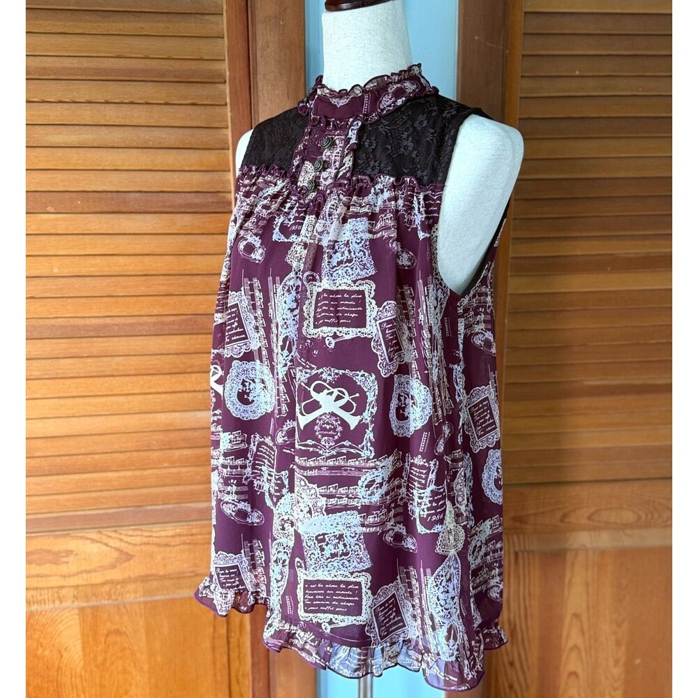 Axes Femme J-fashion Lolita Jirai Gyaru Kawaii Music Brugundy Tunic Top M - Picture 4 of 10